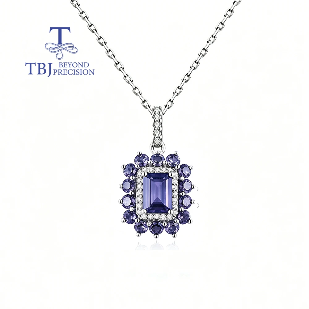 Natural iolite gemstone Pendant Necklace for Women 925 Sterling Silver Jewelry Beautiful Anniversary Gift