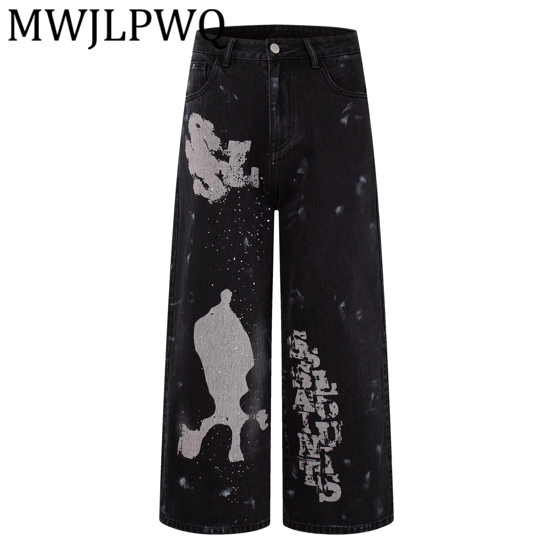 

MWJLPWQ тяжелые прямые джинсы, мужские модные свободные брюки с американским уличным принтом, модные свободные брюки 2023, осень, новинка 21673