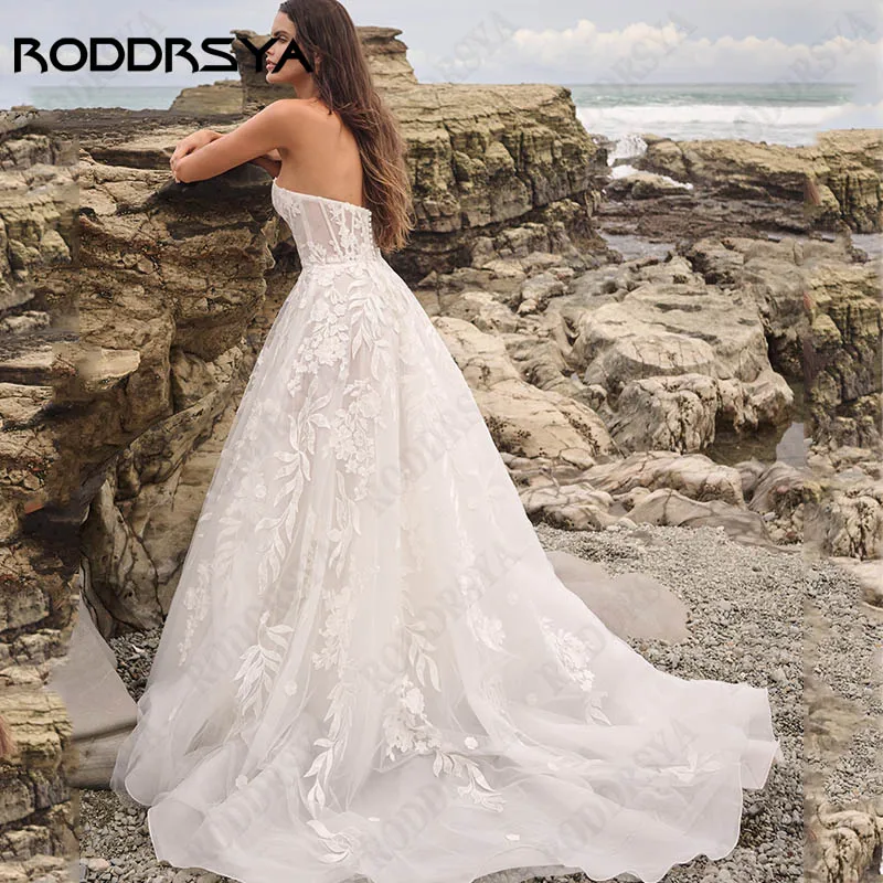 RODDRSYA abito da sposa con applicazioni in Tulle senza maniche per donna Boho Sweetheart a-line abito da sposa Backless Vestido Noiva Custom Made Abito da sposa senza maniche in tulle con applicazioni per le donne Boh