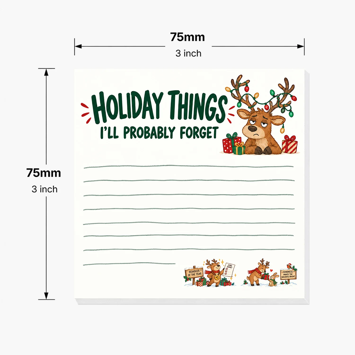 2PCS Christmas Reindeer Sticky Notes 100 Sheets Funny Holiday To Do List Memo Pads Office School Stationery