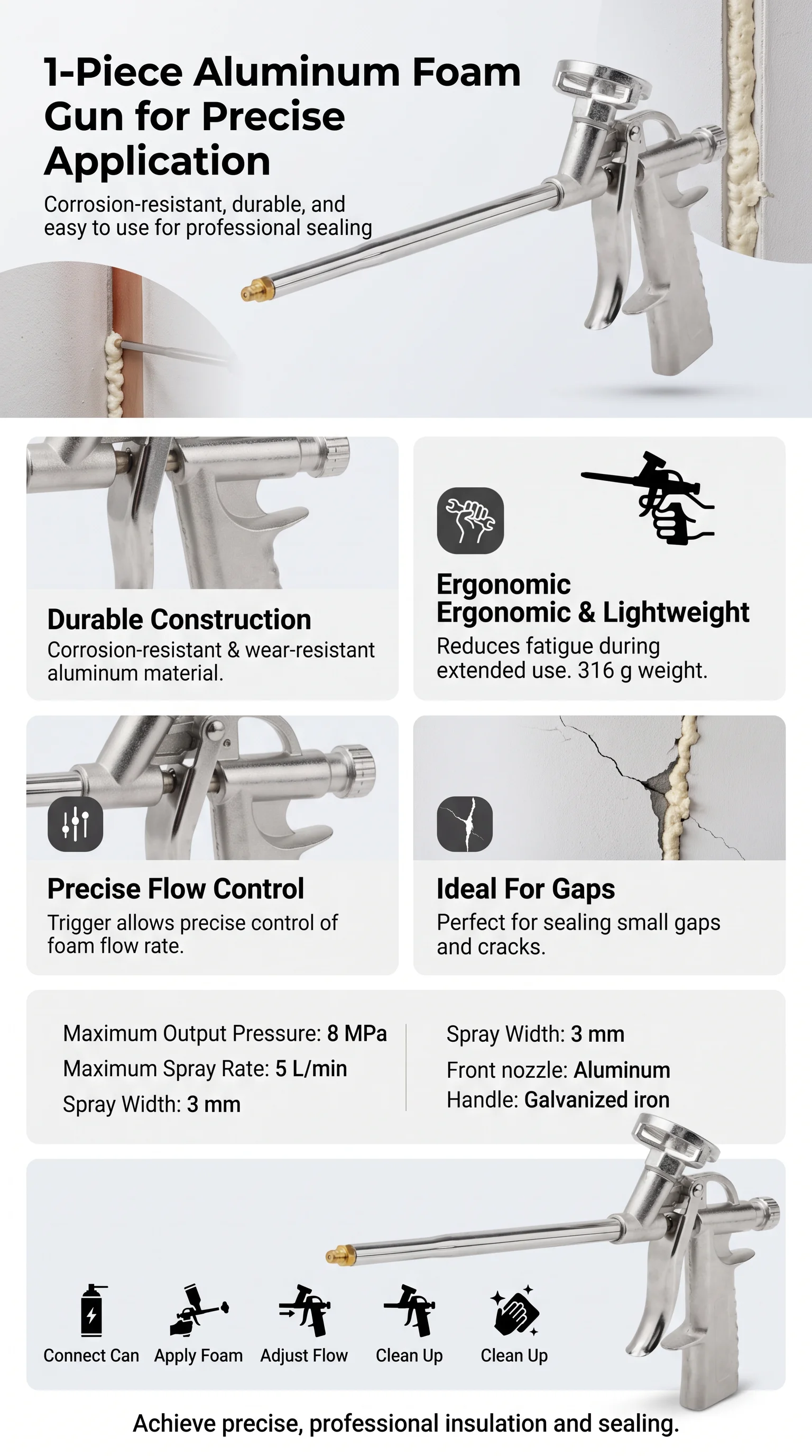 Foam Expanding Spray Sealant Dispensing PU Insulating Applicator Tool