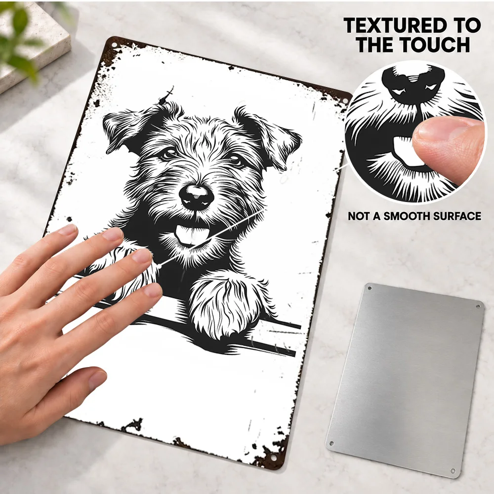 Black And White Wire Fox Terrier Illustration Printed Poster Retro Man Cave Wall Art Personalized Aluminum Metal Sign Fan Gift
