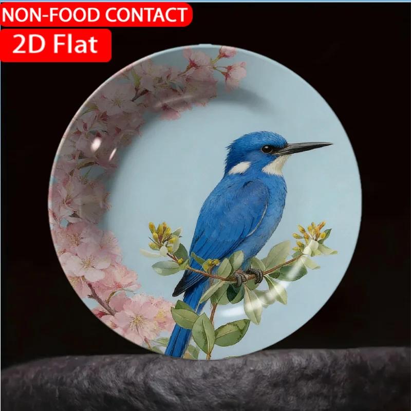 1pc Vintage Watercolor for Blue Bird & Blossom Ceramic Plate - Non-Food Contact Suitable for Home Desk Decor, Easter Table