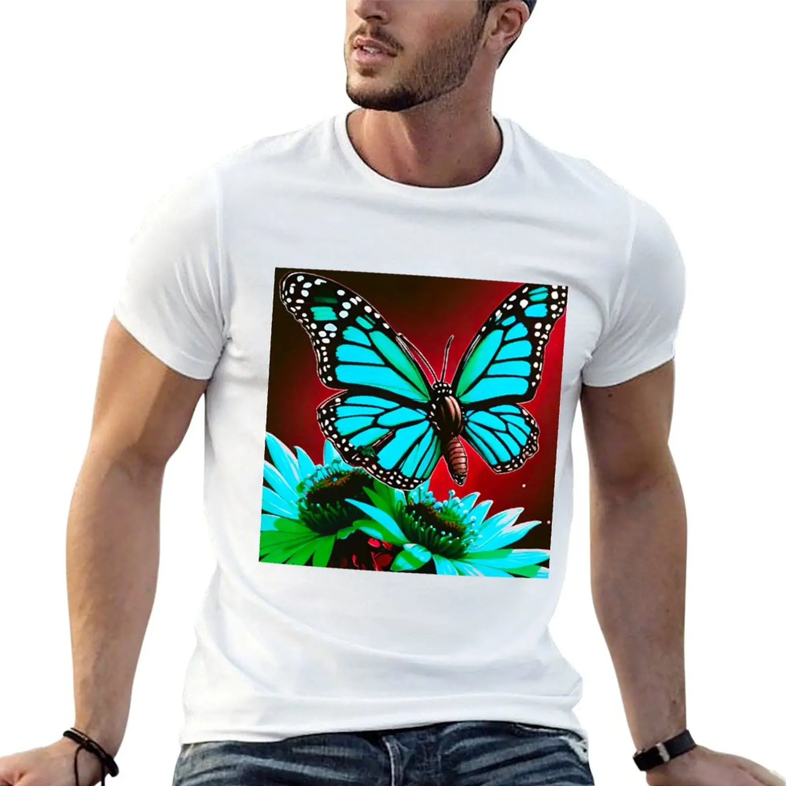 Azure Majesty: Monarch Butterfly in Stunning Blue T-Shirt t-shirts pour homme, t-shirts slim fit anime pour homme T-Shirt