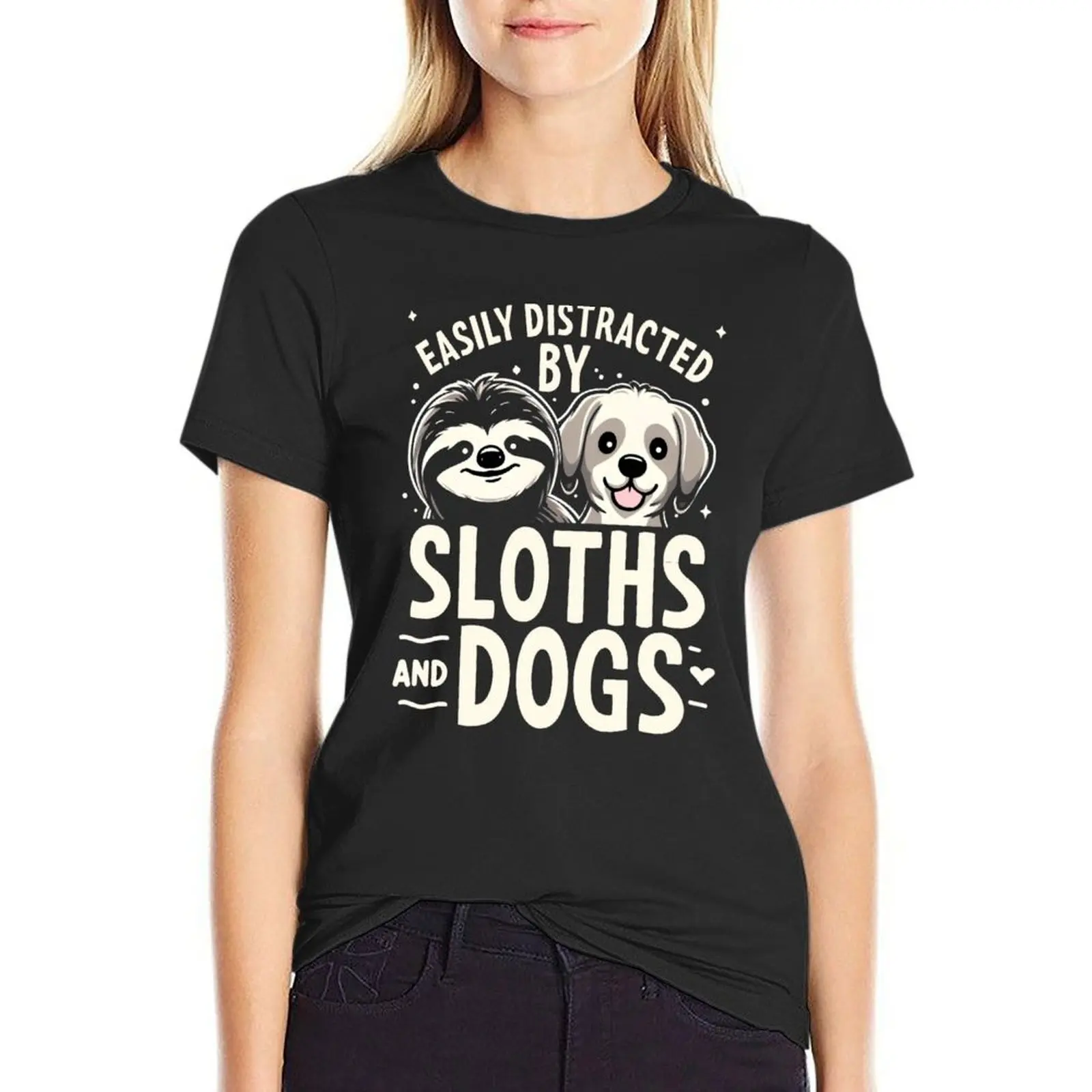 

Easily Distracted By Sloths And Dogs T-Shirt animal prinfor blacks tees oversized t shirts for Women