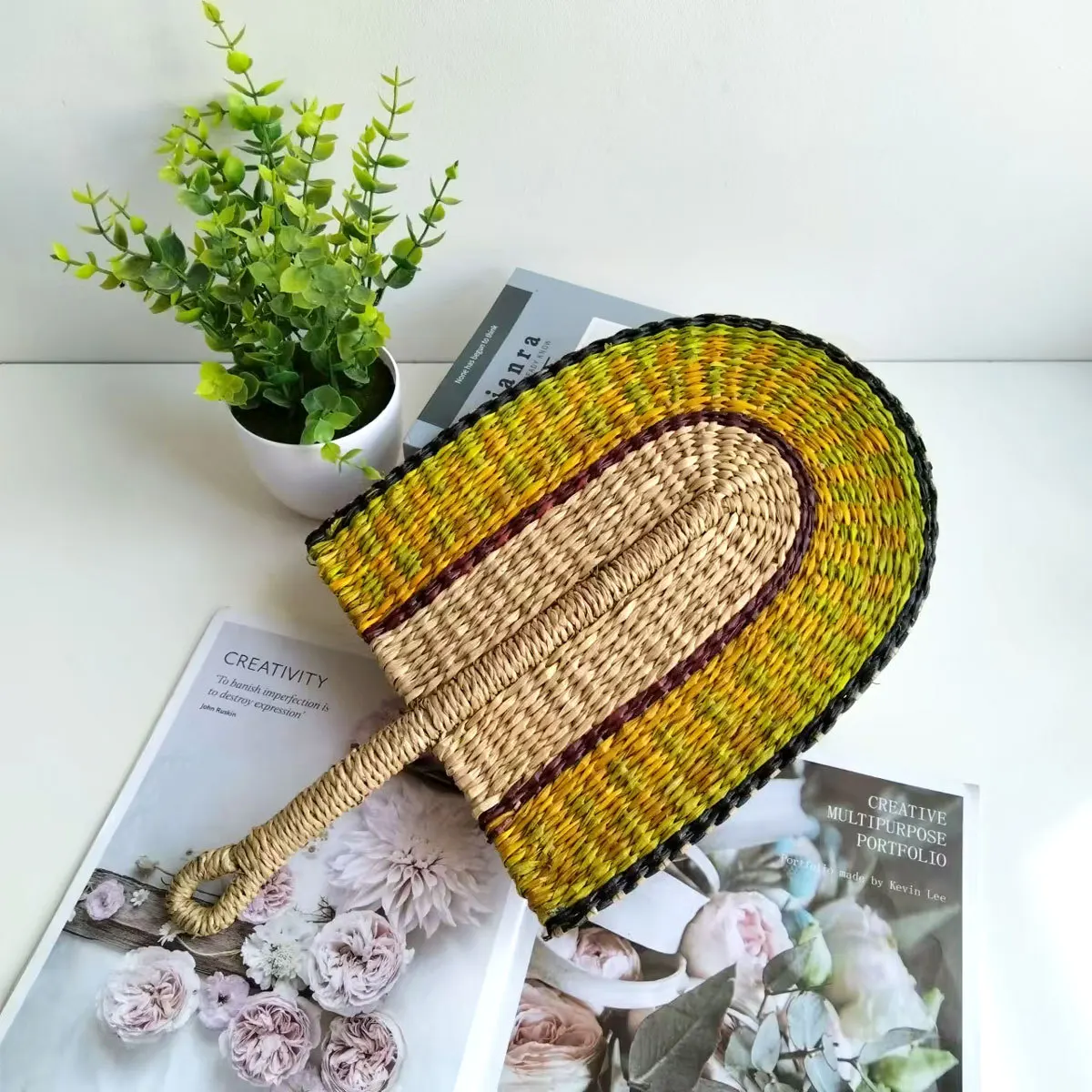 Vietnamese Seaweed Woven Fan Wall Decoration Hand-cranked Fan Home Decoration Crafts Decoration Fan Home Decorative Fans