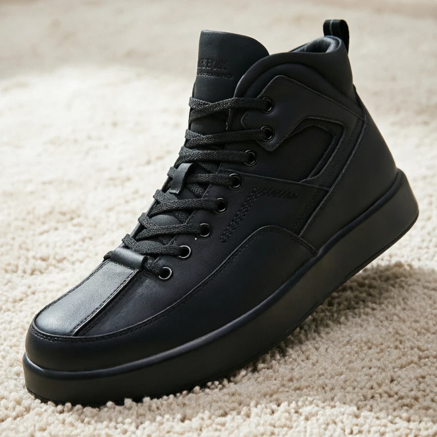 Desaidb Men Winter Fleece‑Lined High Top Boots, Color Block Side Zipper Thick Sole Oxford Boots, Non‑Slip Wear‑Resistant Warm
