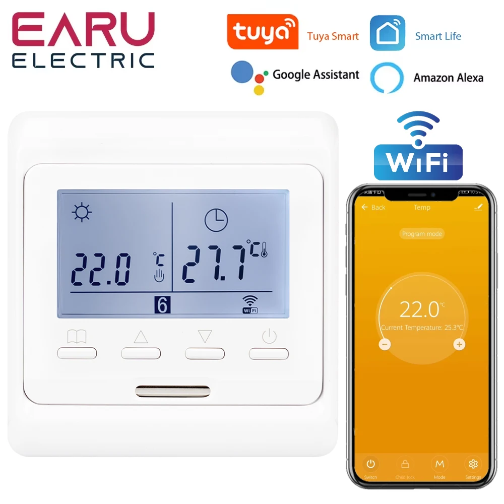 ﻿   Termostato programable inteligente Tuya WiFi 220V 16A controlador de temperatura de calefacción por suelo radiante eléctrico para el hogar Control por aplicación