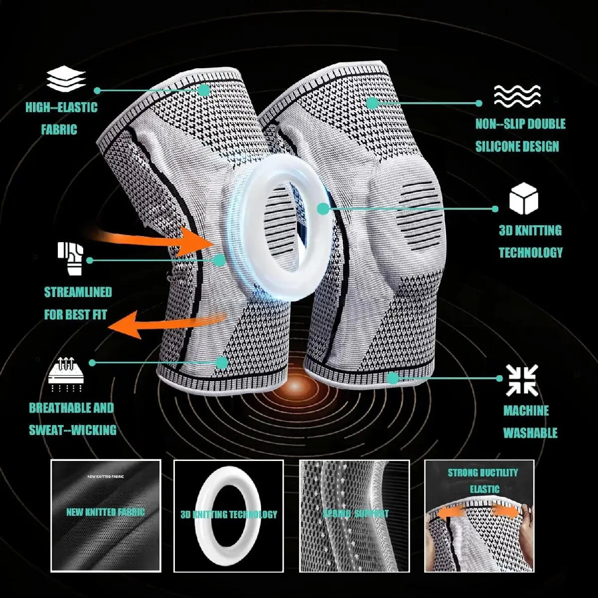 무릎 통증 완화를 위한 이중 압박 무릎 슬리브 지지대 스포츠 러닝 체육관 관절 통증 완화 반월판 파열 부상 회복
