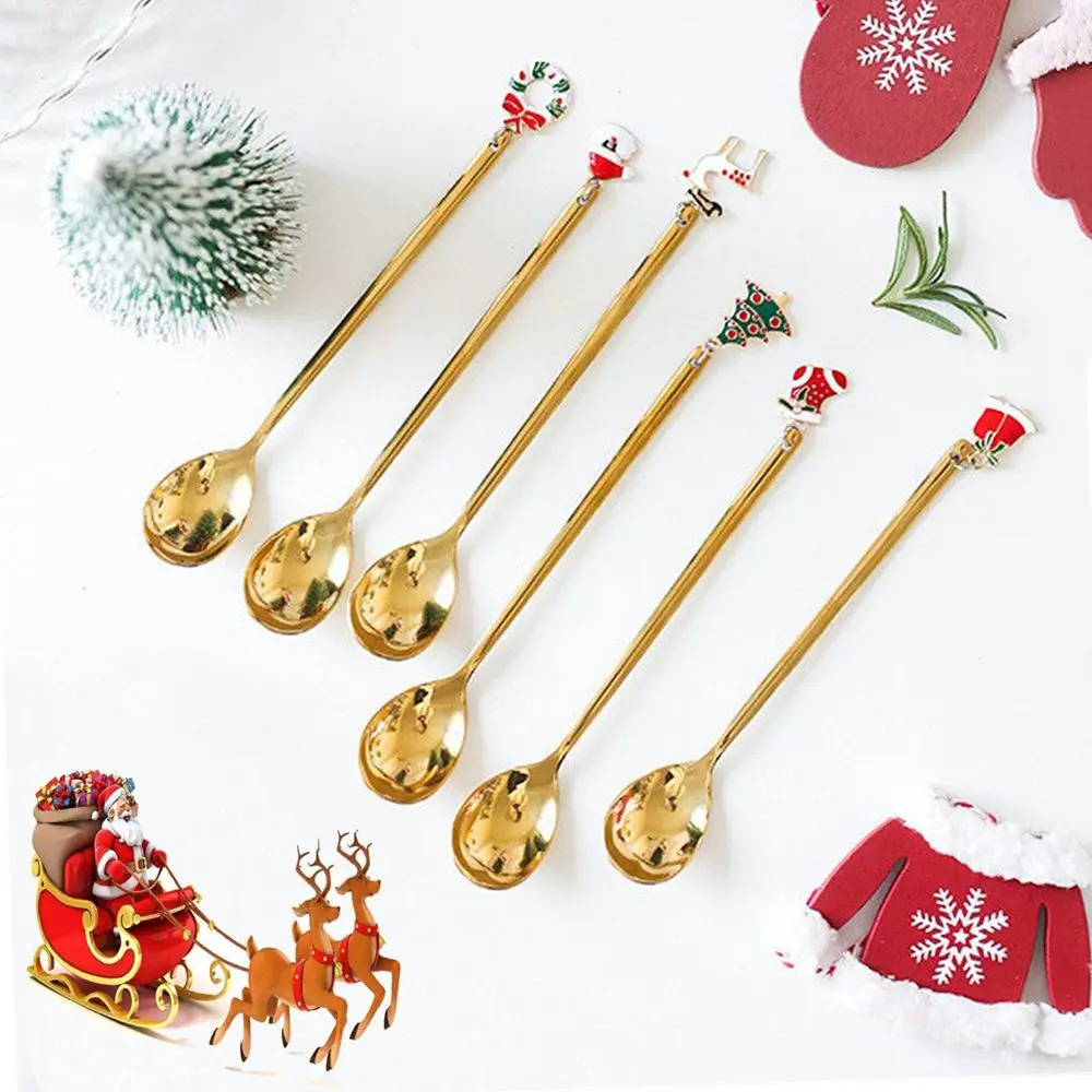 Stainless Steel Christmas Spoon Set Creative Tableware Elk Pendant Tea Spoon Party Ornament Style Exquisite Craft Dessert Spoon