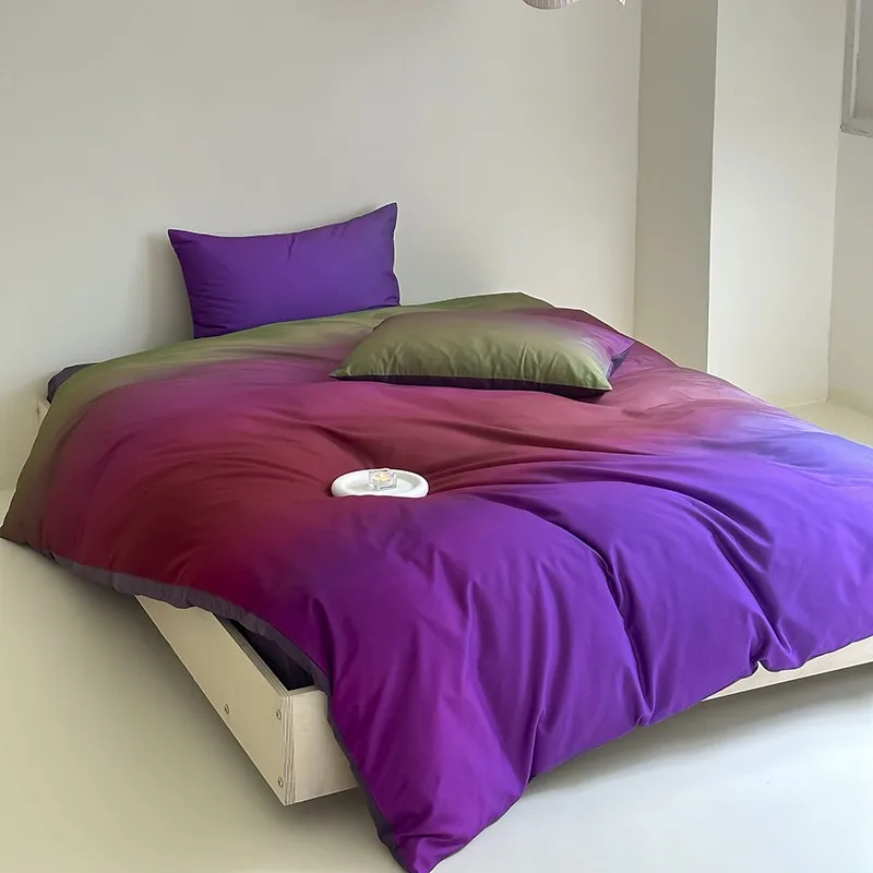 Imagem -03 - Conjunto de Cama Premium Gradiente Roxo Completo Duplo Queen King Algodão Escovado Nórdico Ultra Macio Lençol Fronhas Peças