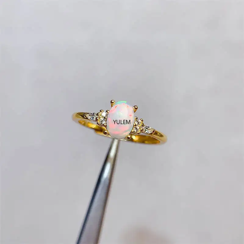 Classic Elegant Design Natural Opal 925 Sterling Silver Ring Light Luxury Fine Jewelry for Women and Girls
