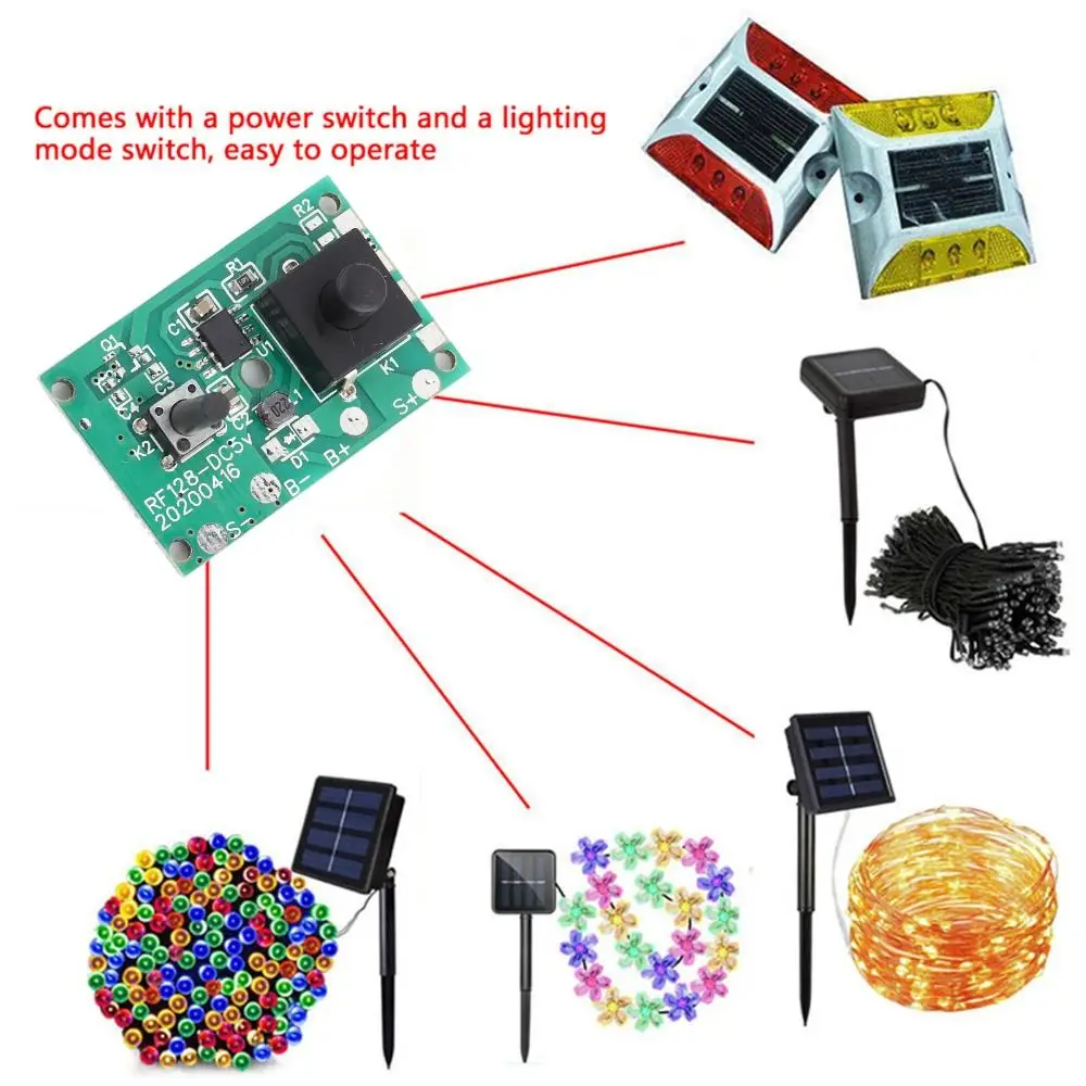 2Pcs 1.2V Solar Lamp String Controller Module with 8 Kinds Light Mode and Switch Mini Size Solar Lamp String Circuit Board