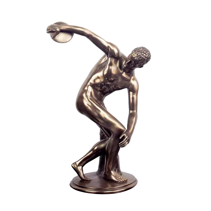 Imitation Copper Abstract Muscle Male Hercules Gym Decor Weightlifter Throwing discus Athlete Resin Statue Home Crafts Sculpture