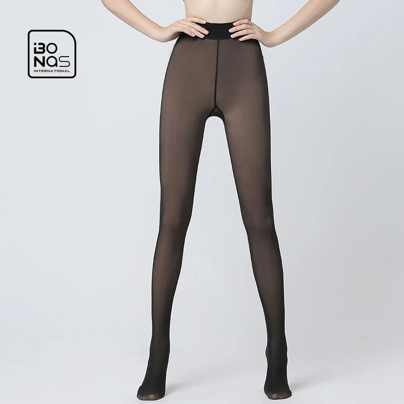 BONAS Woman Spring Autumn Pantyhose Sexy Translucent Stockings Thermal Elasticity Panty Transparent Black Grey Female Tights