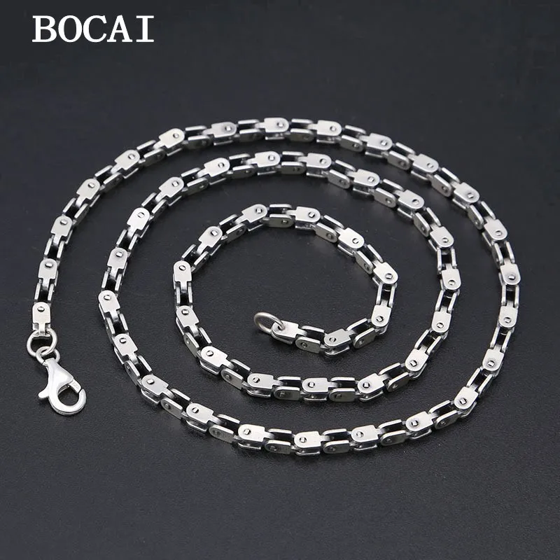 

BOCAI New S925 Sterling Silver Vintage Personalized Fashionable Bamboo Knot Necklace Men's Gift