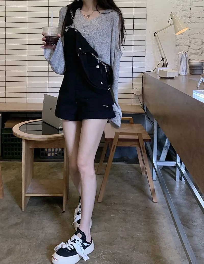 2 สี S-XL DENIM Rompers ผู้หญิงวินเทจเกาหลี Chic Streetwear ฤดูร้อนหวานสูงเอว Preppy สไตล์ DENIM กางเกงขาสั้น (sm5833