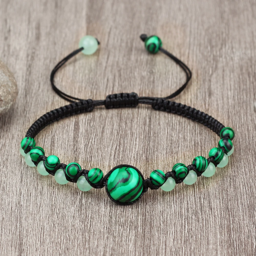 Charm 4mm Beads Bracelets & Bangles Double Rows Tiger Eye Stone Black Lava Malachite Braided Rope Chains For Women Men Gifts