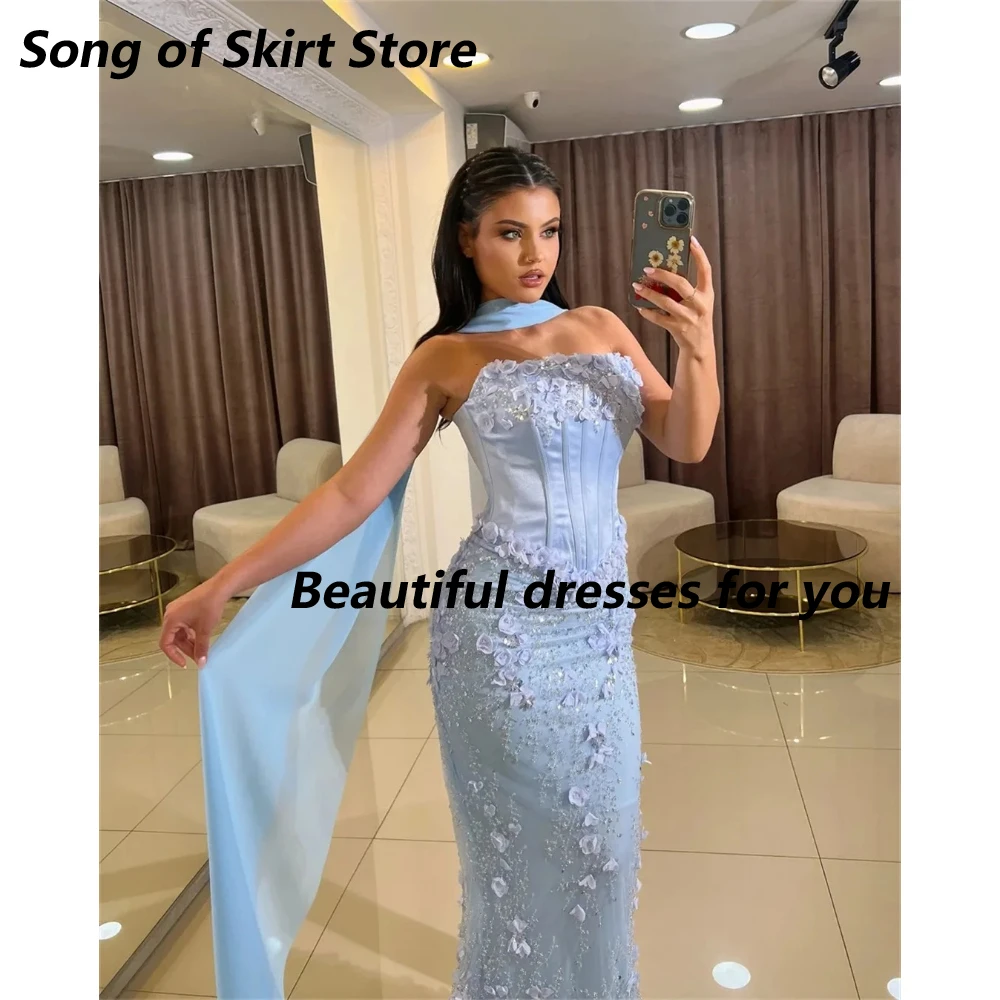 Vestido de noche lila de lujo para mujer, sin tirantes, satén suave, apliques, sirena, graduación, largo hasta el suelo, vestidos de fiesta formales personalizados