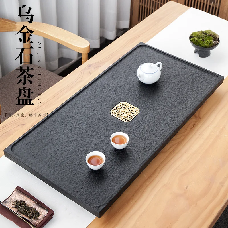 New Simple Natural Wujin Stone Tea Tray First Grade Drainage-Style Tea Table with Drain Pipe Home Gift