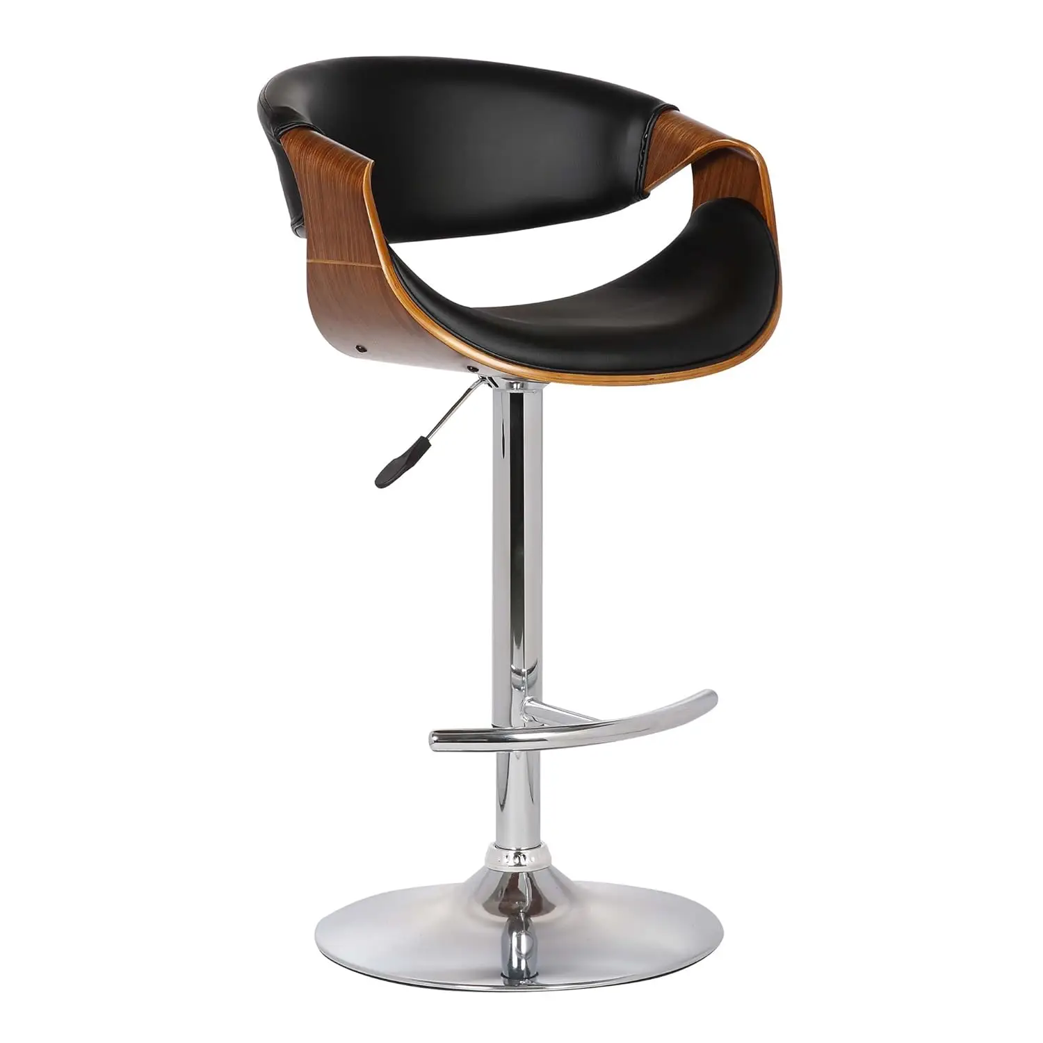 

Butterfly Swivel Adjustable Barstool In Black Faux Leather And Walnut Wood Finish, Customized