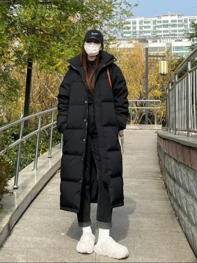 

Женское длинное зимнее пальто выше колена Thiened White Du down Puffer Jaet, повседневное свободное пальто для художественного экзамена для пар, верхняя одежда