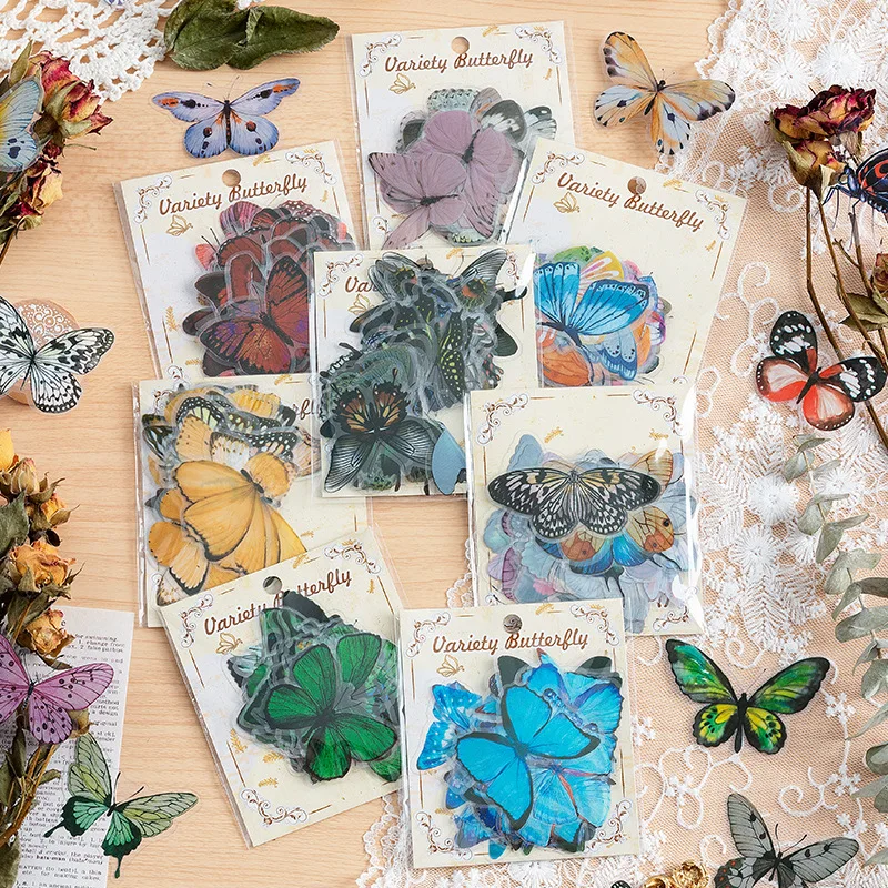 40 Pcs Gorgeous Butterfly Stickers Set PET Transparent Waterproof Decorative Decals For Scrapbook Diy Crafts Album