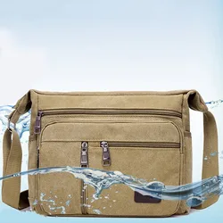 Men's Messenger Bag Multi Layers Canvas Crossbody For Male Outdoor Leisure Retro Zipper Business Bags