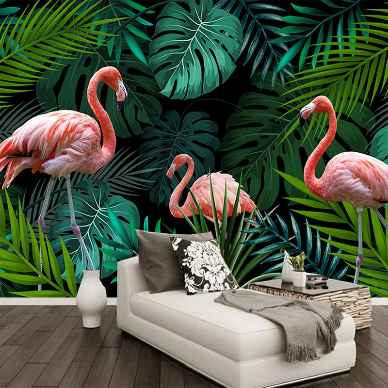 Custom Size Mural 3D Wallpaper for Wall European Tropical Rainforest Flamingo Pastoral Living Room TV Background Wall Painting