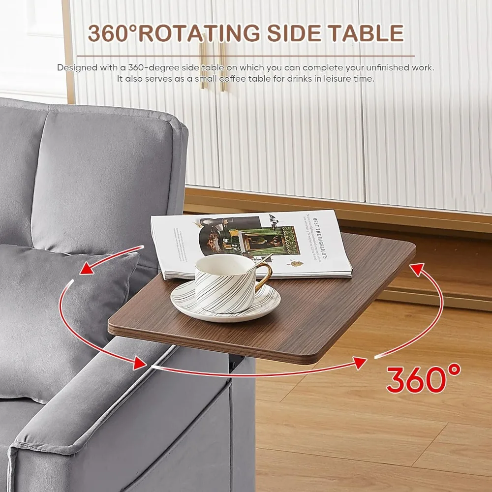 أريكة سرير قابلة للتحويل مع 360 درجة ° طاولة جانبية دوارة، نائمة بمقعدين مخملي حديث، سرير قابل للسحب مع ميزات قابلة للتعديل #5