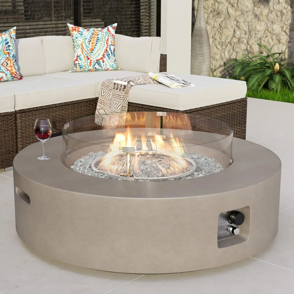 

Fire Pit Coffee Table with Gray 40.5-inch Round Base Patio Heater, 50,000 BTU Stainless Steel Burner, Fire Pits