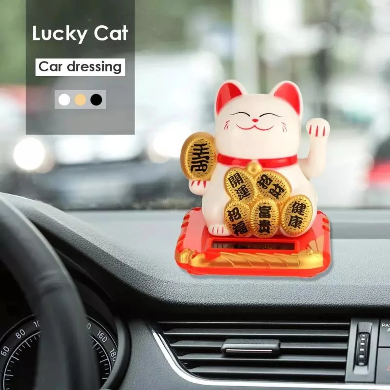 Solar Powered Fortune Cat Maneki Neko Lucky Cat Welcoming Chinese Lucky Cat Waving Hand Beckoning Fortune Cat Figurines For Home