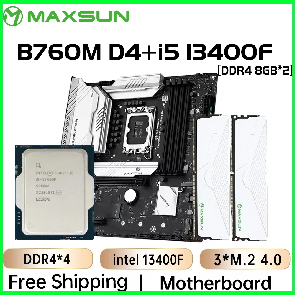 MAXSUN New Computer Components Mainboard B760M D4 with CPU i5 13400F LGA1700 DDR4 [8GB*2] 16GB 3200MHz Motherboard CPU RAMs Kit