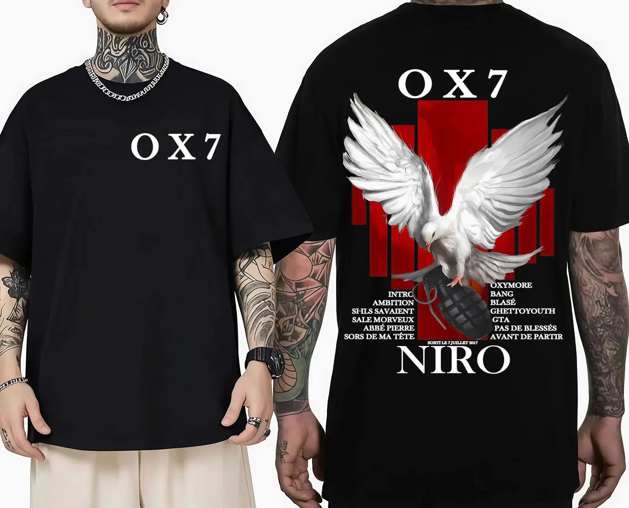 

Rapper Niro OX7 Album Graphic T-shirt Men Women Hip Hop Fashion Pop Music T-shirts Male Casual Cotton Vintage T Shirt Streetwear