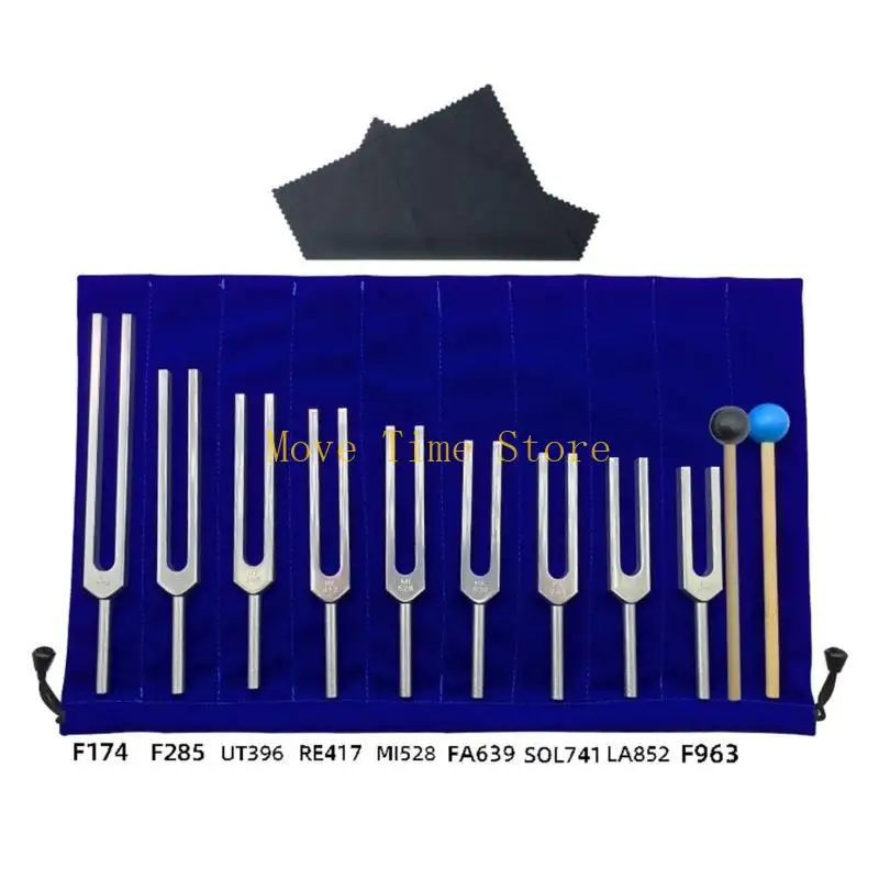 92ME 9Pcs Aluminum Alloys Tuning Fork Spiritual Tuner Sound Healing Instrument Tuning Fork Gift for Buddhists Yoga Teacher