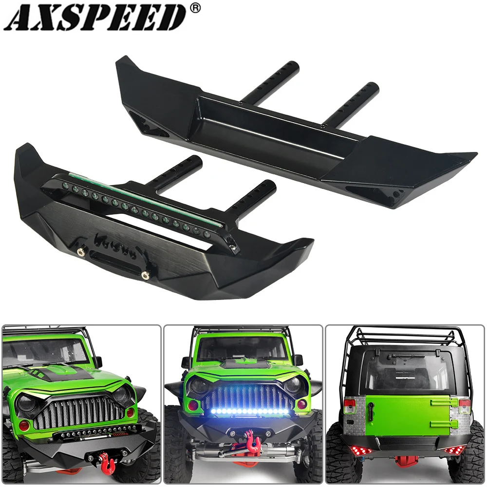 AXSPEED RC Car Front Rear Bumper with Lights for 1/10 RC Crawler TRX4 Axial SCX10 & SCX10 II 90046 D90 Upgrade Parts