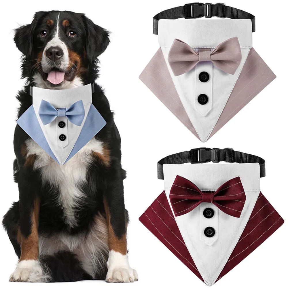 Dog Bowtie Bandana, Adjustable Formal Dog Tuxedo Collar with Bow Tie Pet Bowtie Collar for Boy Dog Wedding Grooming Birthday