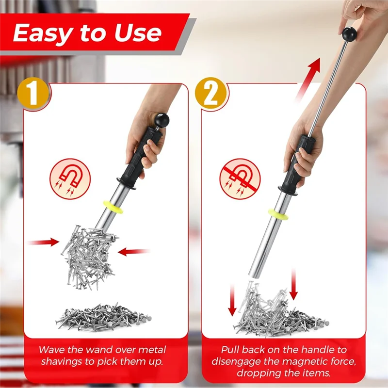 MOPHE-Magnetic For Pickup Tool With Release Handle, Magnet Wand Chip Collector For Nails, Metal Cuttings And Shavings