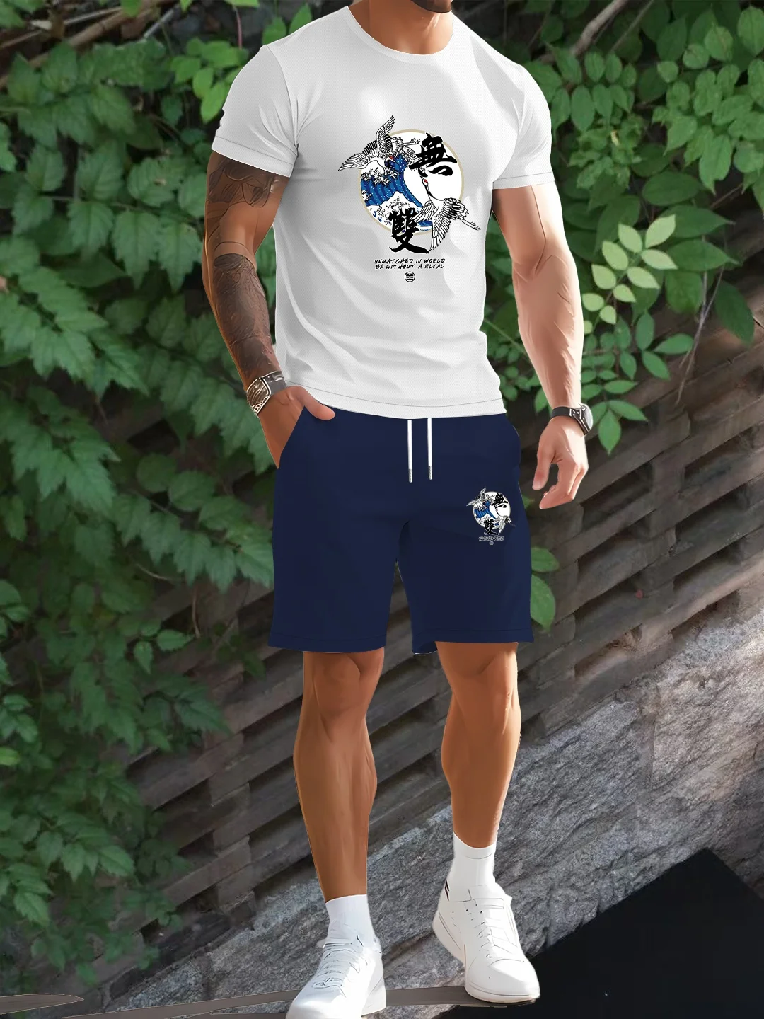 بدلة رياضية وترفيهية صيفية للرجال بأكمام قصيرة تي شيرت شورت مكون من قطعتين، مجموعة كاملة #1