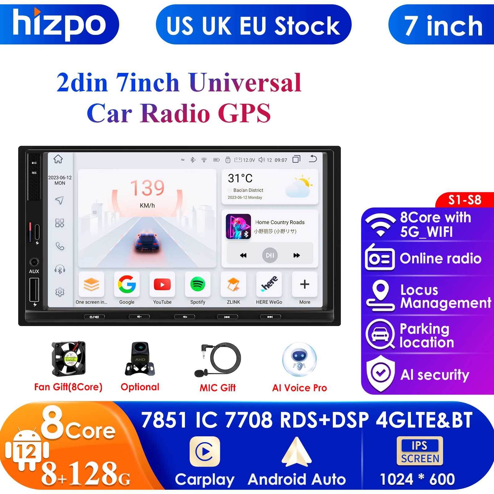 4G Car Radio 2 Din Android 13 Carplay Android Auto Car Stereo Multimedia Player Universal 7 Inch GPS Bluetooth RDS for VW Nissan