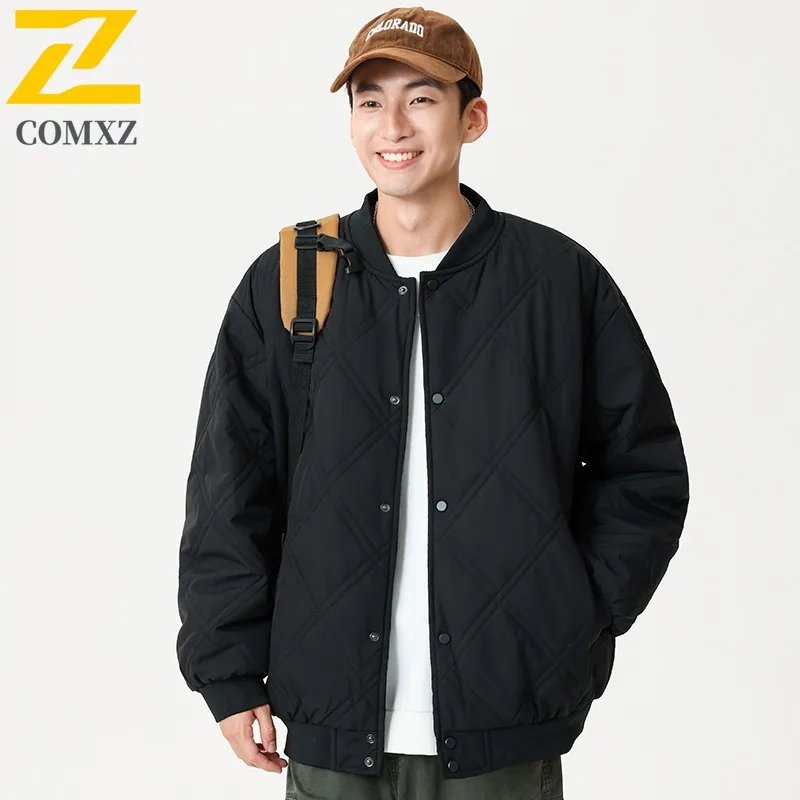COMXZ 2025, Winter-Plüsch-Polsterjacke für Herren, trendiges Spleißen, dicke Thermo-gepolsterte Jacke, lässiger Outdoor-Ski, winddichter Fleece-Parka
