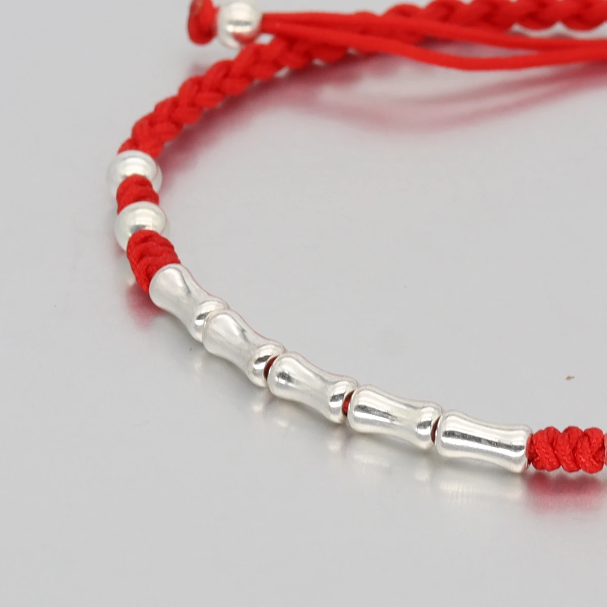 22cm Red Thread For Hand 925 Sterling Silver Bracelet Women Red Rope Thread Bracelets For Women Silver 925 Tube Bamboo Joint