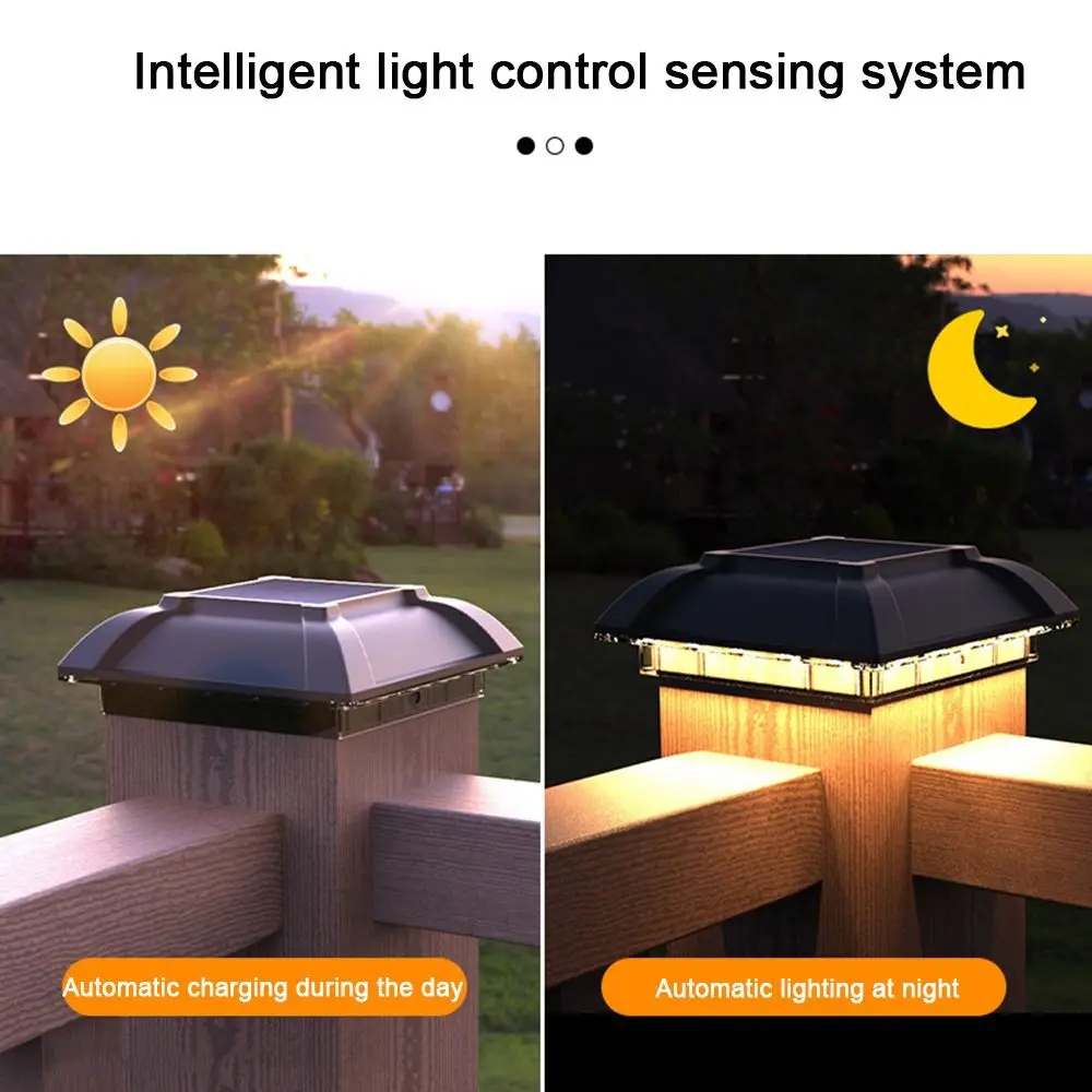 Square Solar Column Light LED Lighting Solar Powered Outdoor Decorative Post Cap Light Waterproof Warm Light Outdoor Garden Lamp