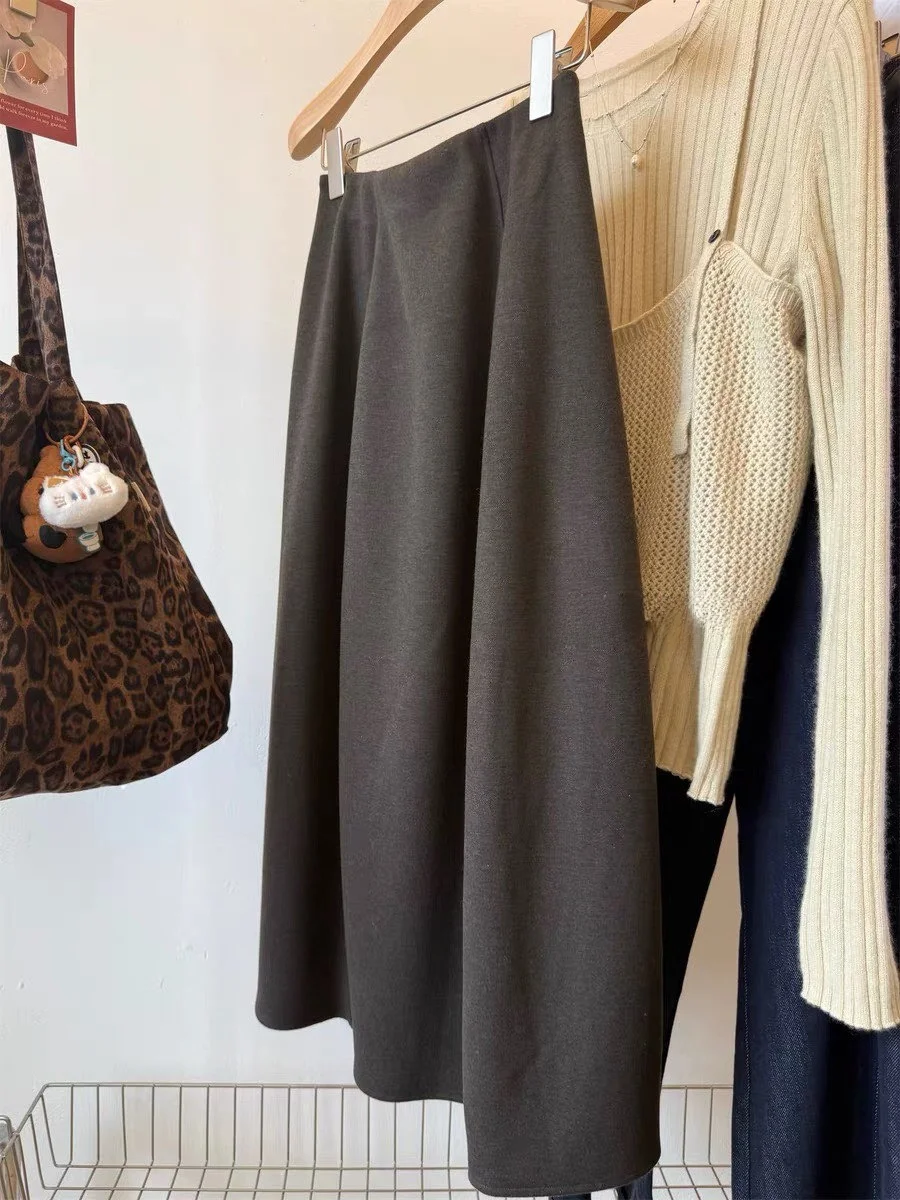 

Original Quali 2025 Autumn Winter Woolen Skirt High Waist A-Line Midi Slimming Flower Bud Camere f-Body Skirt