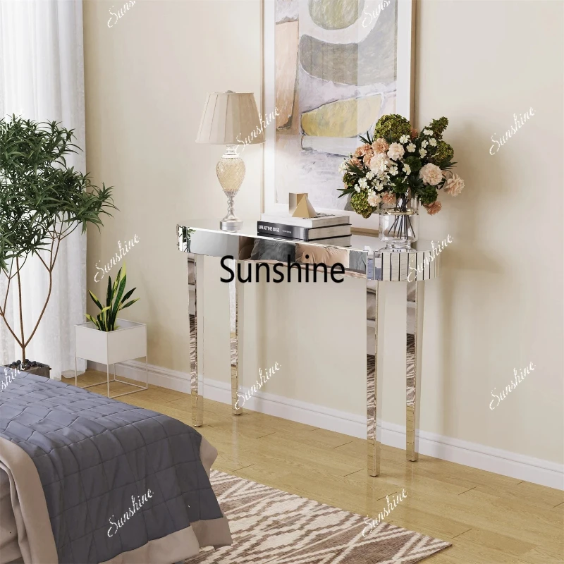Ultra Long Silver Mirrored Entry Console Table, Vanity Table, Versatile Home Furniture, Bedroom Hall Display Desk