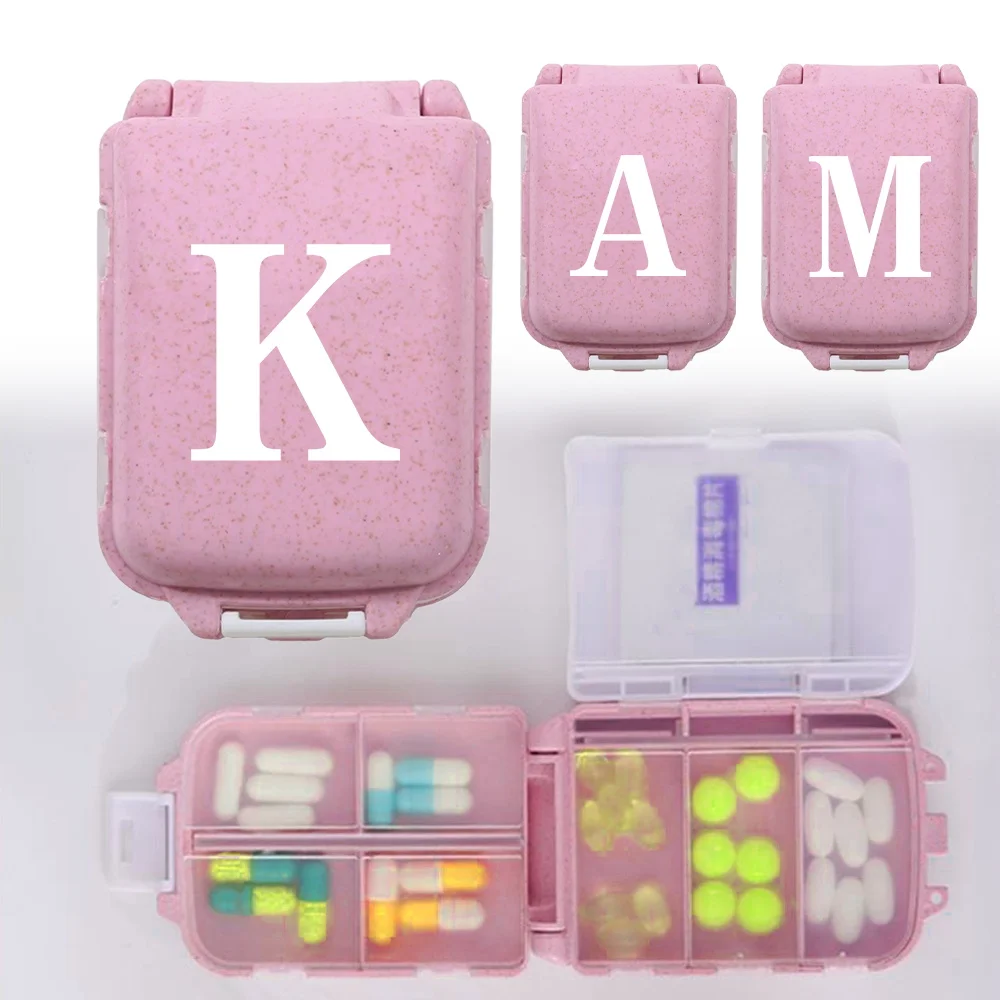 8 Grids Organizer Container for Tablets Travel Pill Box with Seal Ring Small Box for Tablets Portable Mini Pill Box White Letter