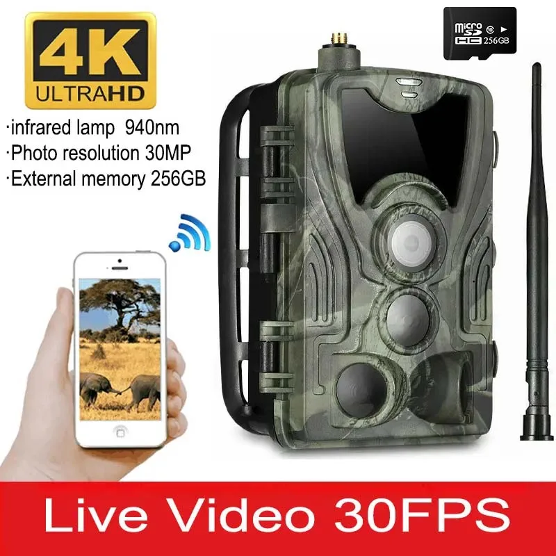 

HC-801/HC-801pro 4G Hunting Trail Camera 4K Video Live Show Night Vision Photo Trap 30MP APP Bluetooth Control Wildlife Cameras