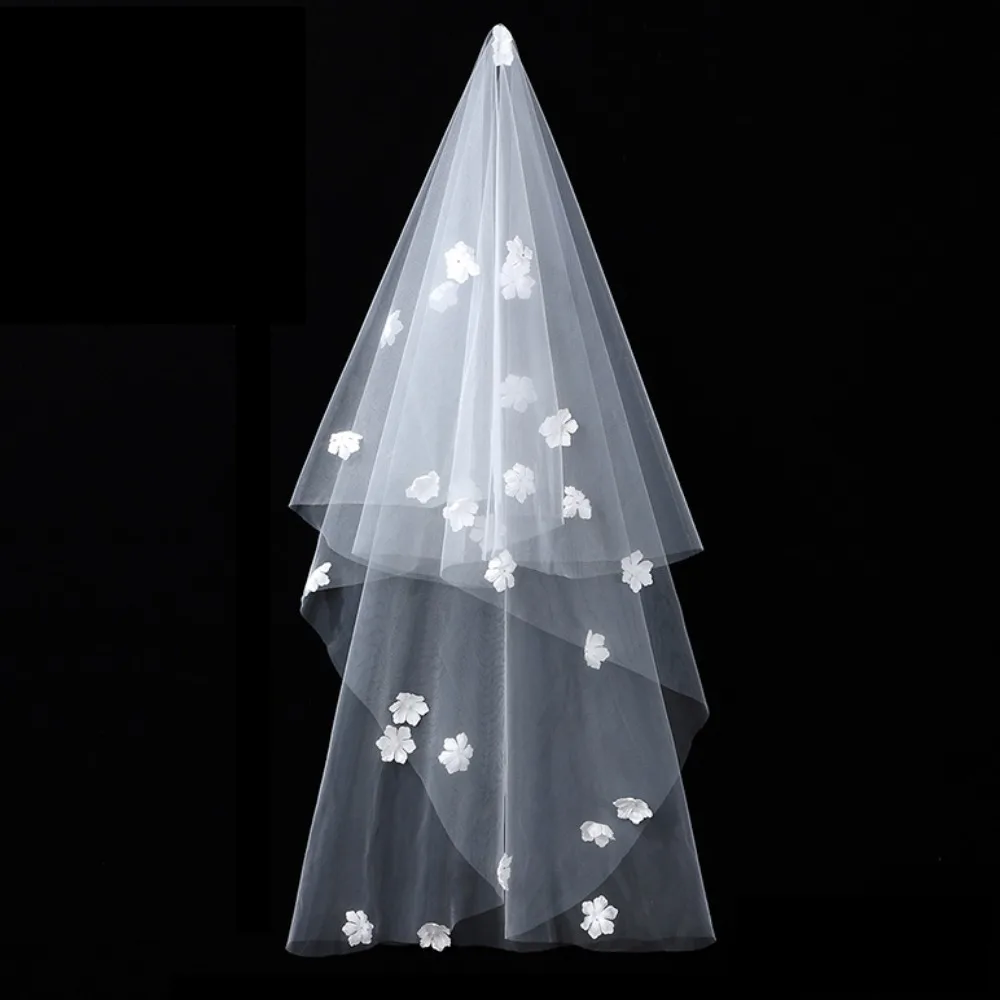 Comfortable Long Wedding Veil Romantic Embroidery Flower Lace Head Gauze Soft Handmade Bride's Wedding Headgear Church