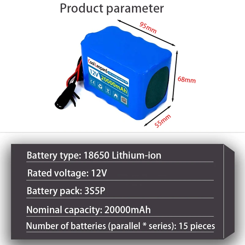 Imagem -05 - Bateria de Lítio Recarregável com Carregador Bms 3s5p para a Bicicleta de Pesca Baterias de Grande Capacidade 18650 12v 20000mah