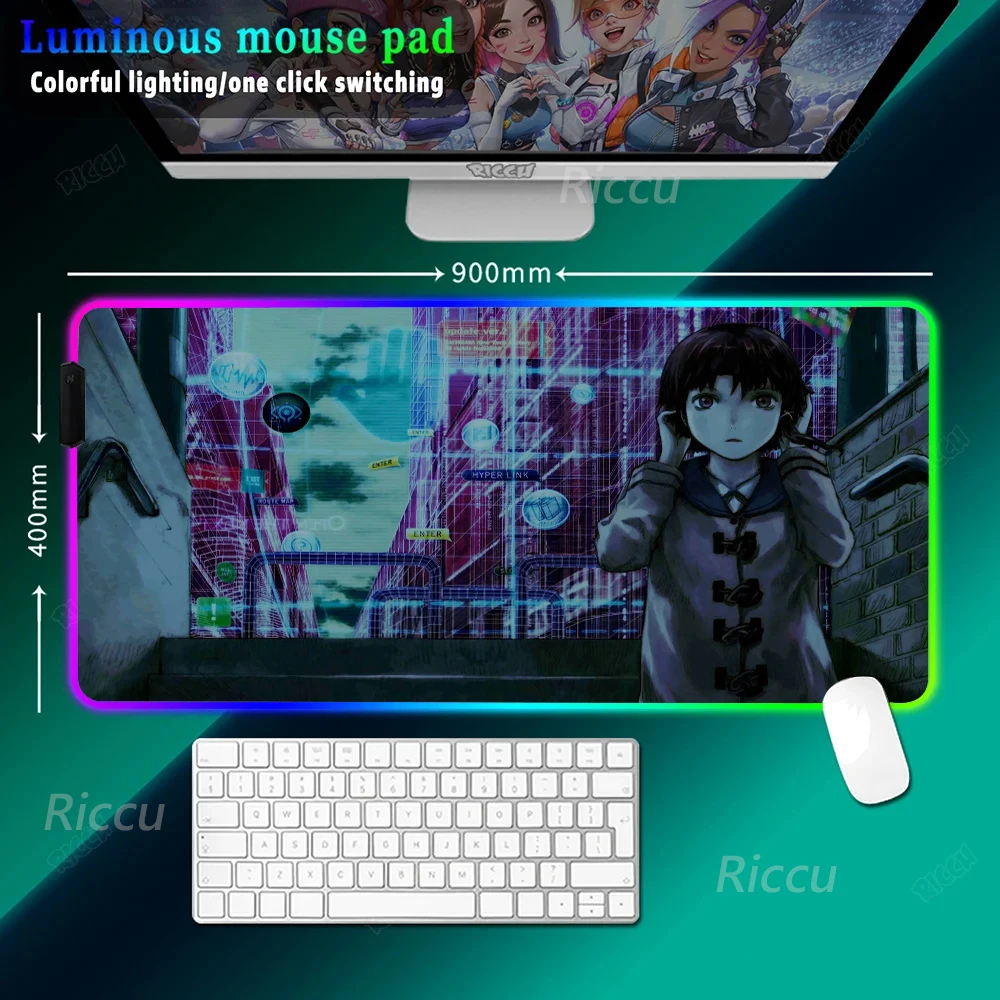 

Serial Experiments Lain Writing HDprinting Mouse Pad Gamer Rgb Desk Mat Back Light Led Mousepad Setup Gaming Accessories Deskmat